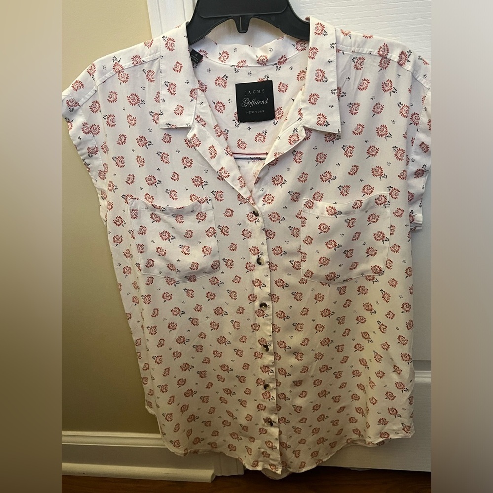 JACHS “GIRLFRIEND” COLLECTION BLOUSE. SIZE SMALL. OFF WHITE. W/ DESIGNS.